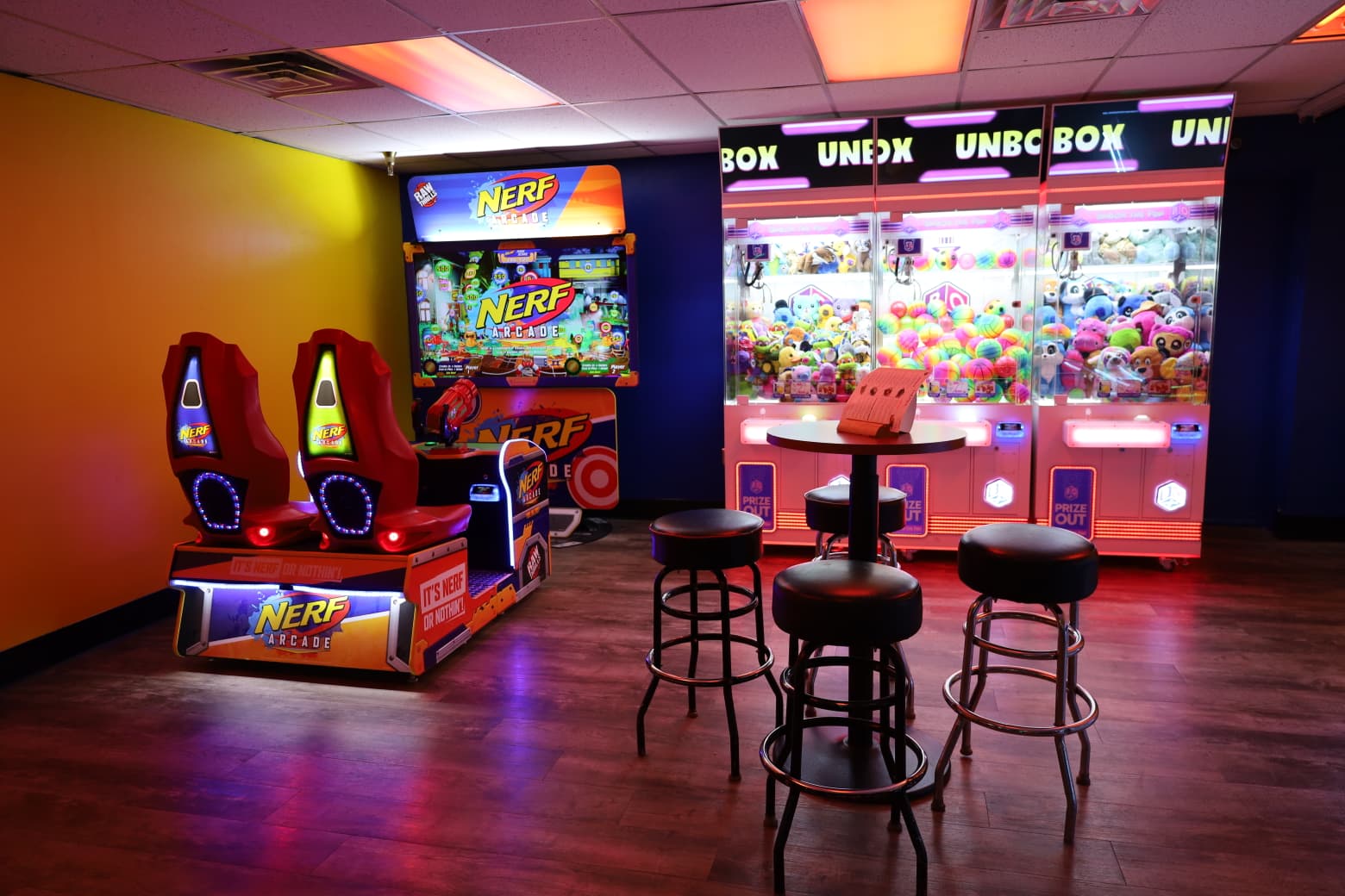 NERF arcade and claw machines at Tenpins & More