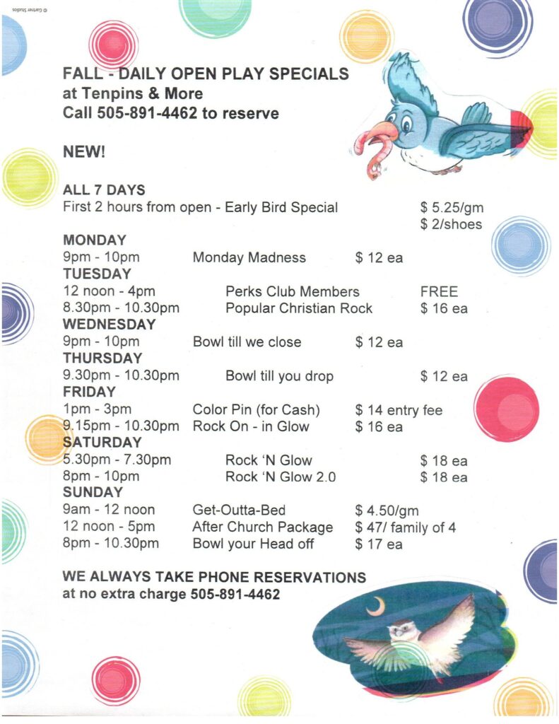 Fall Open Play Specials